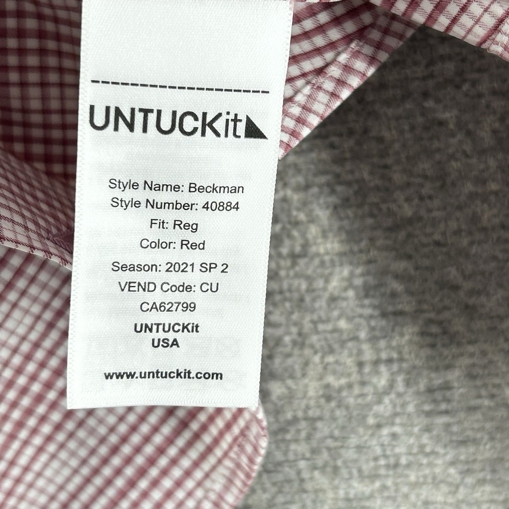 UNTUCKit Beckman Shirt Men Size XL Red Check Nylon Casual Long Sleeve - Picture 6 of 8